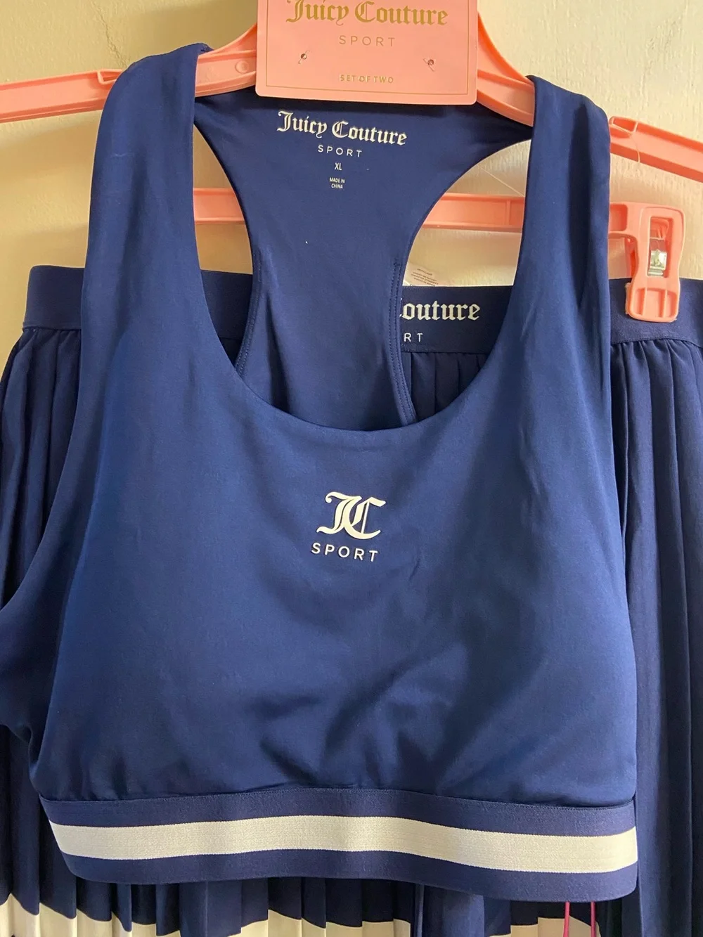 Juicy Couture Sport Pleated Tennis Skirt and Sports Bra Set Navy XL NWT